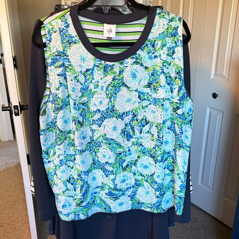 CAbi Blue and Green Floral Top